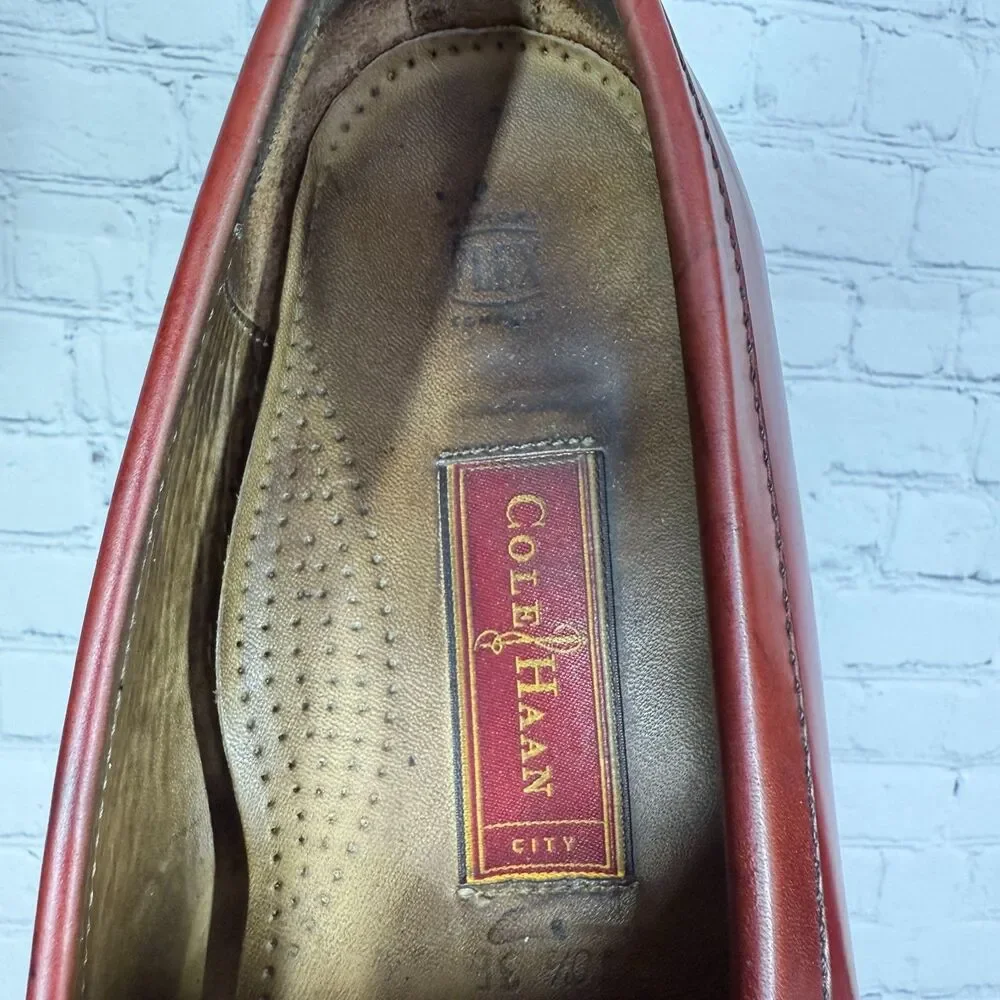 Cole Haan Pinch Tassel Loafers Men 10.5 Burgundy Oxblood Leather Dress Shoes